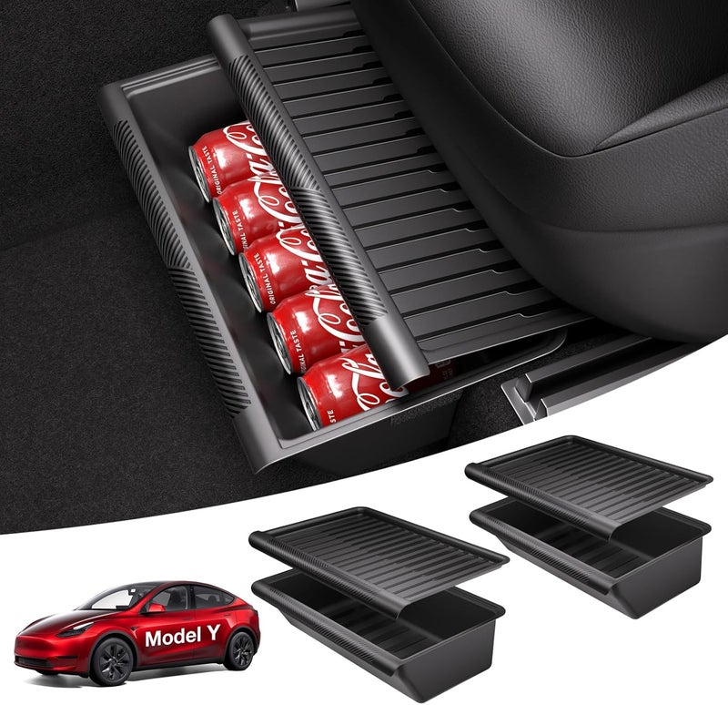 Wigoo Upgraded Tesla Model Y Accessories Under Seat Storage Box Organizer [Expand Storage&Firm Installation] Underseat Storage Tray with Lid for Model Y 2019~2025 (2PCS) (Not Fit New Model Y) - Image 1